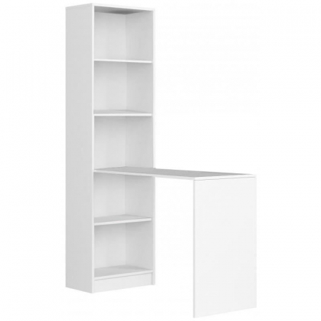 Birou calculator cu biblioteca, placa laminata, 5 rafturi, alb, 125x50x180 cm, Smart [0]