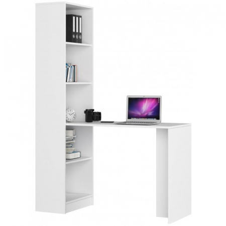 Birou calculator cu biblioteca, placa laminata, 5 rafturi, alb, 125x50x180 cm, Smart [2]