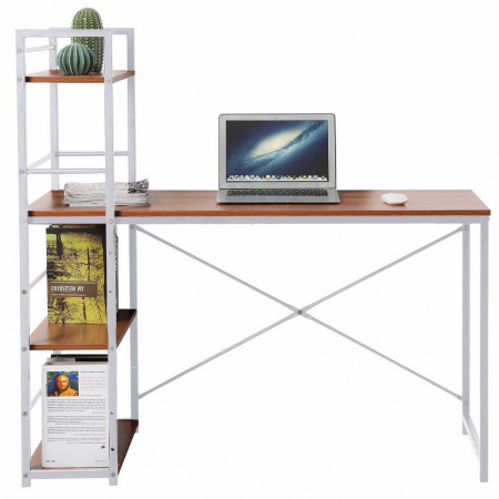 Birou calculator, Jumi, pal melaminat, otel, 3 rafturi, natur si alb, 120x52x120 cm [3]