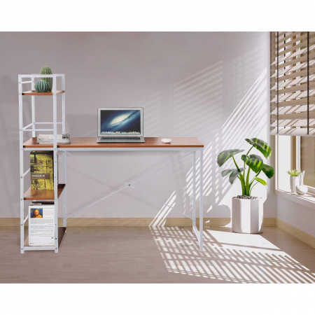Birou calculator, Jumi, pal melaminat, otel, 3 rafturi, natur si alb, 120x52x120 cm [2]