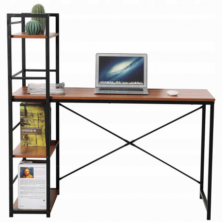 Birou calculator, Jumi, pal melaminat, otel, 3 rafturi, natur si negru, 120x52x120 cm [6]