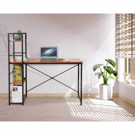Birou calculator, Jumi, pal melaminat, otel, 3 rafturi, natur si negru, 120x52x120 cm [5]