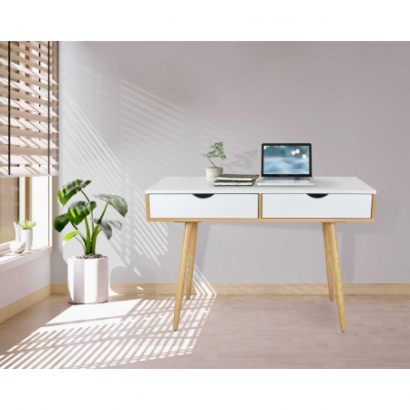 Birou calculator, Jumi, placa MDF, 2 sertare, alb si natur, 110x50x75 cm [4]