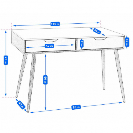 Birou calculator, Jumi, placa MDF, 2 sertare, alb si natur, 110x50x75 cm [3]