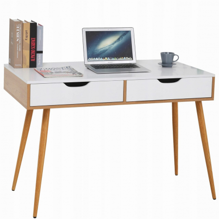 Birouri - Birou calculator, Jumi, placa MDF, 2 sertare, alb si natur, 110x50x75 cm