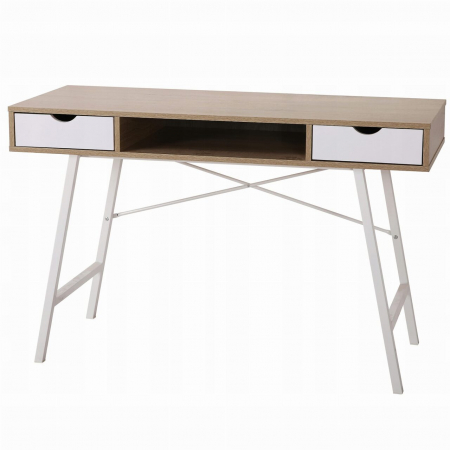 Birouri - Birou calculator, Jumi, placa MDF, otel, 2 sertare, alb si natur, 120x48x76 cm