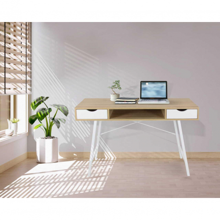Birou calculator, Jumi, placa MDF, otel, 2 sertare, alb si natur, 120x48x76 cm [4]