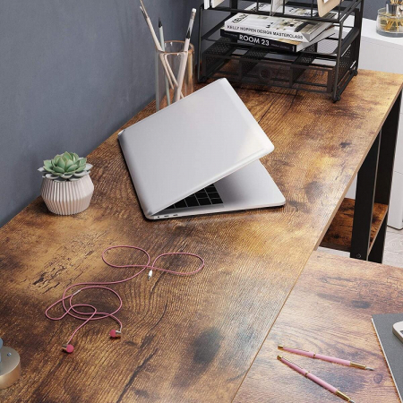 Birou calculator pe colt, Artool, pal, otel, cu sertar, 3 rafturi, maro rustic si negru, max 50 kg, 137x150x75 cm [2]
