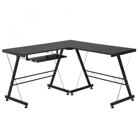 Birouri - Birou calculator pe colt, convertibil, otel, MDF, cu raft tastatura, negru, max 20 kg, 130x130x73.5 cm