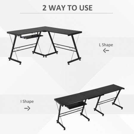 Birou calculator pe colt, convertibil, otel, MDF, cu raft tastatura, negru, max 20 kg, 130x130x73.5 cm [8]