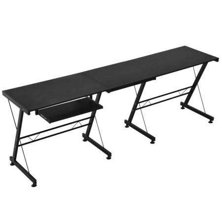 Birou calculator pe colt, convertibil, otel, MDF, cu raft tastatura, negru, max 20 kg, 130x130x73.5 cm [1]