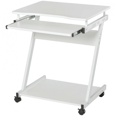 Birouri - Birou calculator, pe roti, metal, pal, cu raft tastatura, alb, max 30 kg, 60x48x73 cm