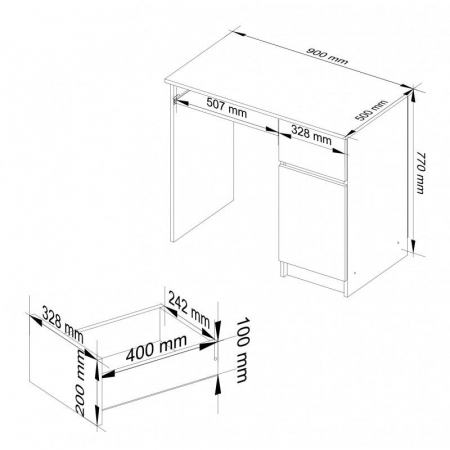Birou calculator, placa laminata, 1 sertar, 1 dulap cu 2 rafturi, dreapta, gri grafit, 90x50x77 cm [2]