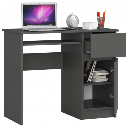 Birou calculator, placa laminata, 1 sertar, 1 dulap cu 2 rafturi, dreapta, gri grafit, 90x50x77 cm [3]
