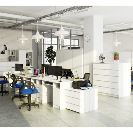 Birou calculator, placa laminata, 3 sertare, 5 rafturi, alb, 124x52x74 cm, Ana [4]