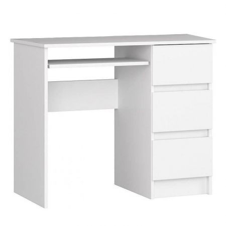 Birouri - Birou calculator, placa laminata, 3 sertare, dreapta, 1 raft, alb, 90x50x77 cm 