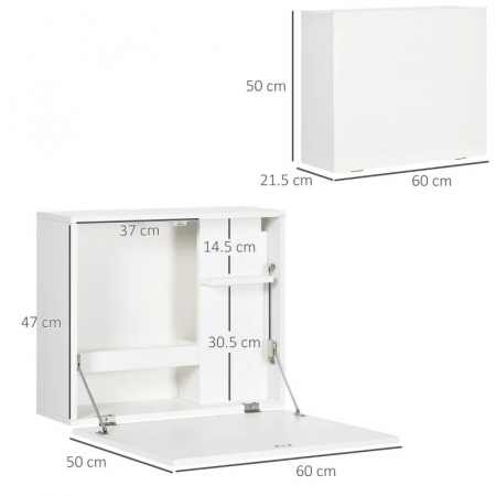 Birou de perete, suspendat, pliabil, MDF, cu raft, alb, max 40 kg, 60x21.5x50 cm [8]