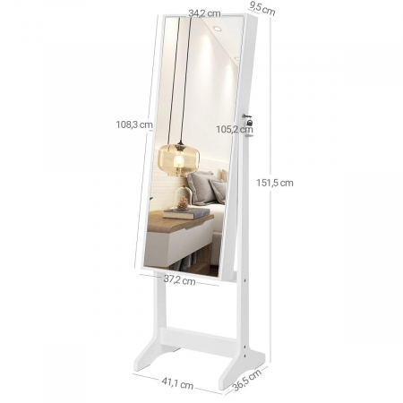 Cabinet bijuterii cu oglinda, Artool, MDF, raft interior, alb, 41.1x36.5x151.5 cm [3]