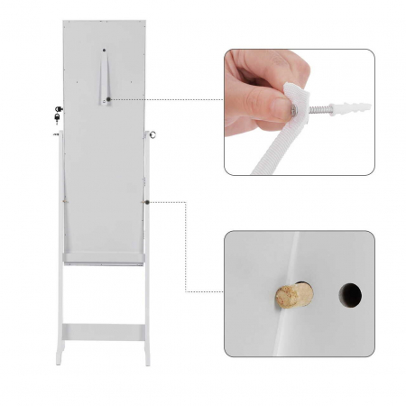 Cabinet bijuterii cu oglinda, Artool, MDF, raft interior, alb, 41x36x151 cm [5]