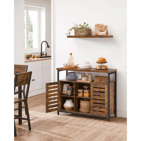 Comoda pal si otel, 8 rafturi, 2 usi, maro rustic, 100x35x81.5 cm [7]