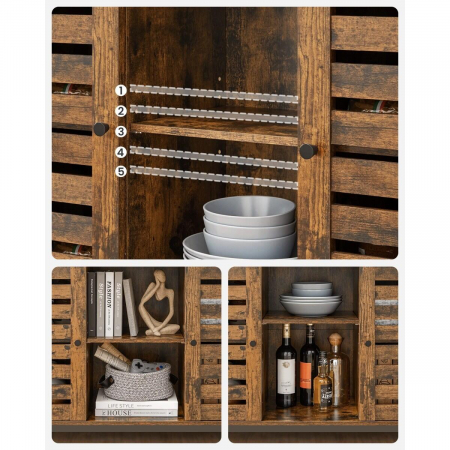 Comoda pal si otel, 8 rafturi, 2 usi, maro rustic, 100x35x81.5 cm [4]