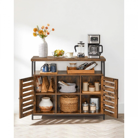 Comoda pal si otel, 8 rafturi, 2 usi, maro rustic, 100x35x81.5 cm [6]