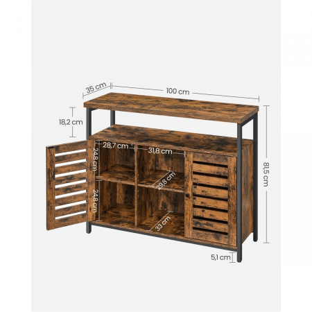 Comoda pal si otel, 8 rafturi, 2 usi, maro rustic, 100x35x81.5 cm [3]