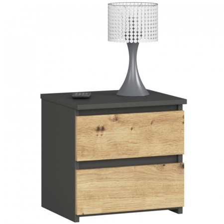 Comode - Comoda, placa laminata, 2 sertare, gri si stejar artizanal, 40x35x40 cm