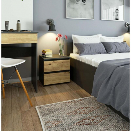 Comoda, placa laminata, 2 sertare, gri si stejar artizanal, 40x35x40 cm [1]