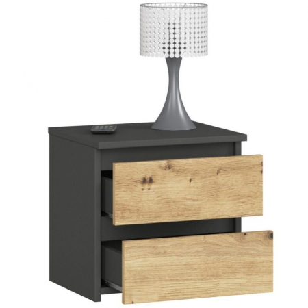 Comoda, placa laminata, 2 sertare, gri si stejar artizanal, 40x35x40 cm [3]