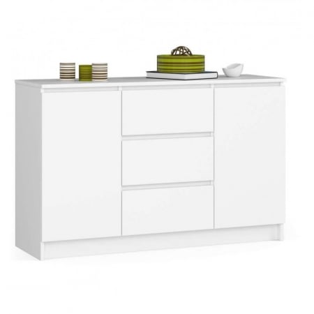 Comode - Comoda, placa laminata, 3 sertare, 4 rafturi, alb, 120x40x77 cm