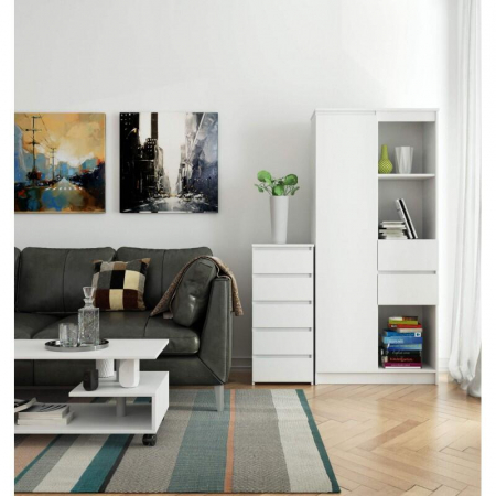 Comoda, placa laminata, 5 sertare, alb, 40x35x92 cm [2]