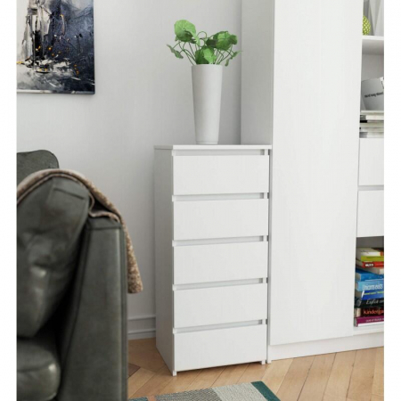 Comoda, placa laminata, 5 sertare, alb, 40x35x92 cm [1]