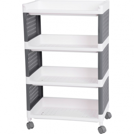 Comode - Comoda/raft plastic, MagicHome, pe roti, 4 polite, gri si alb, max 25 kg, 49x29x75.5 cm