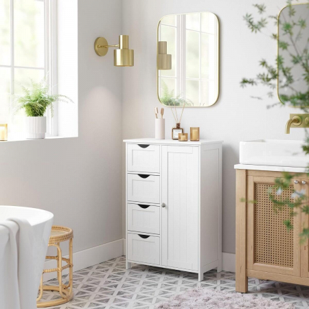 Dulap baie, Artool, MDF, 2 rafturi, 4 sertare, 1 usa, alb, 55x30x82 cm [6]