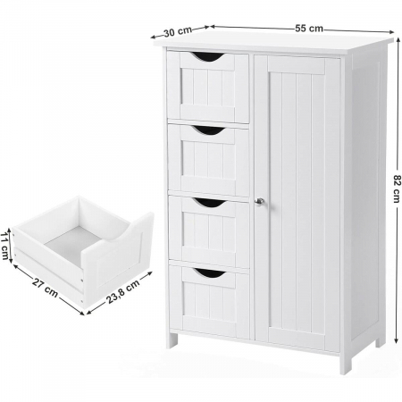 Dulap baie, Artool, MDF, 2 rafturi, 4 sertare, 1 usa, alb, 55x30x82 cm [5]