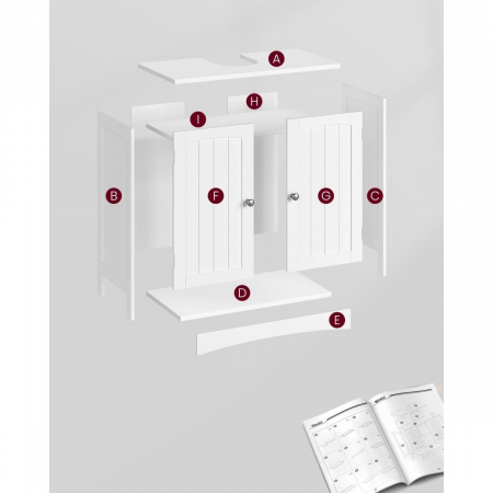 Dulap baie, Artool, placa MDF, 2 rafturi interioare, 2 usi, alb, 60x30x60 cm [1]