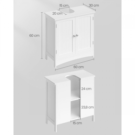 Dulap baie, Artool, placa MDF, 2 rafturi interioare, 2 usi, alb, 60x30x60 cm [4]