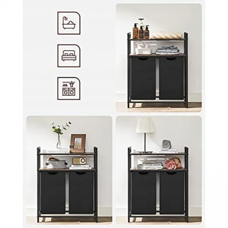 Dulap baie, Artool, placa MDF, cadru otel, 2 compartimente rufe, 2 rafturi, maro rustic si negru, 73x33x91 cm [3]