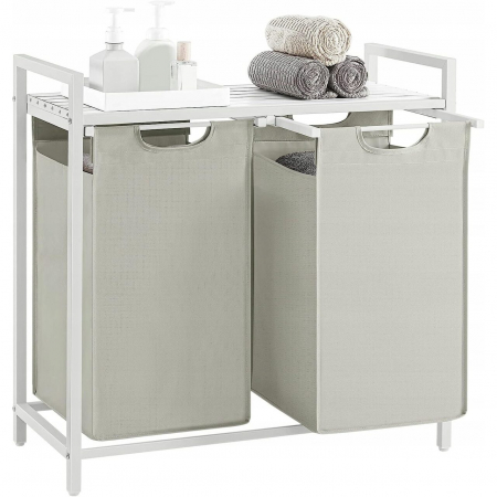 Mobilier baie - Dulap baie, Artool, placa raft MDF, cadru otel, 2 compartimente rufe, alb, 73x33x72 cm