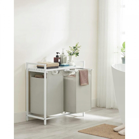 Dulap baie, Artool, placa raft MDF, cadru otel, 2 compartimente rufe, alb, 73x33x72 cm [3]