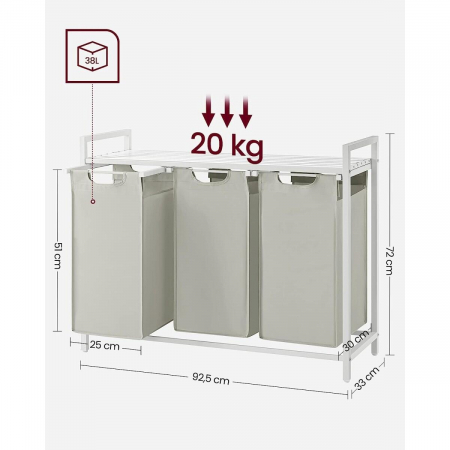 Dulap baie, Artool, placa raft MDF, cadru otel, 3 compartimente rufe, alb, 92.5x33x72 cm [6]