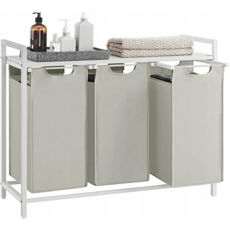 Dulap baie, Artool, placa raft MDF, cadru otel, 3 compartimente rufe, alb, 92.5x33x72 cm [2]