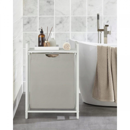 Dulap baie, Artool, placa raft MDF, cadru otel, cu compartiment rufe, alb, 50x33x72 cm [8]