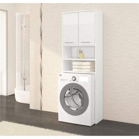 Dulap baie cu loc pentru masina de spalat, placa laminata, 4 rafturi, 2 usi, alb lucios, 64x30x180 cm  [2]