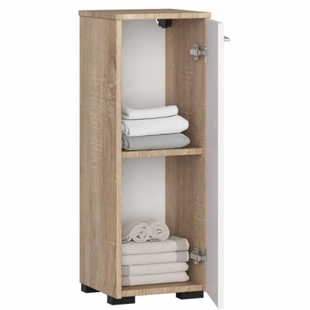 Dulap baie, placa laminata, 2 rafturi, alb si stejar Sonoma, 30x30x85 cm [2]
