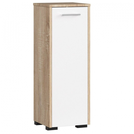 Mobilier baie - Dulap baie, placa laminata, 2 rafturi, alb si stejar Sonoma, 30x30x85 cm