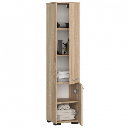 Dulap baie, placa laminata, 5 rafturi, 2 usi, stejar Sonoma, 30x30x140 cm [2]