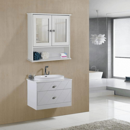 Dulap baie, suspendat, MDF, cu oglinda, 3 rafturi, 2 usi, alb, 56x13x58 cm, Artool [6]
