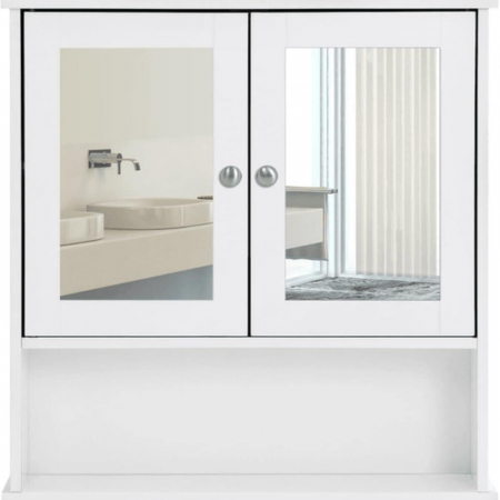 Dulap baie, suspendat, MDF, cu oglinda, 3 rafturi, 2 usi, alb, 56x13x58 cm, Artool [3]
